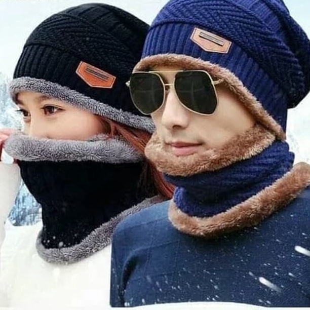 Topi Kupluk Musim Dingin Rajut, Syal Winter, Winter Hat Cap Scarf