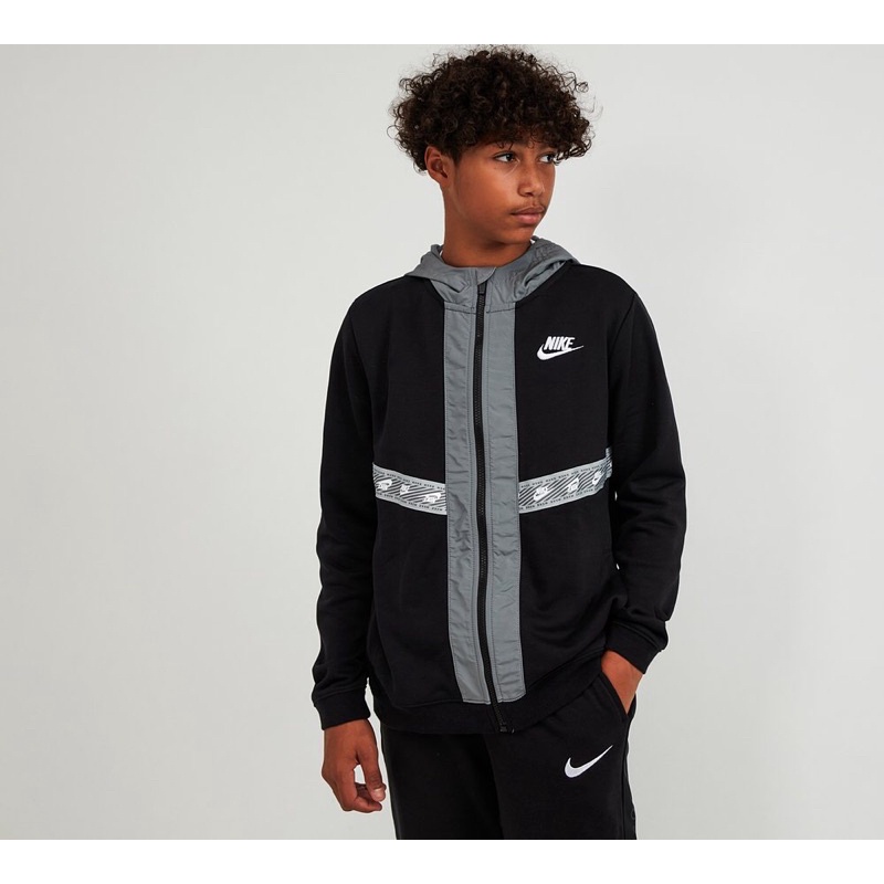Jacket Hoodie Anak [BIG SALE] - Nike Junior Elevated Trim Full Zip Hoodie Black / Grey - Original 10