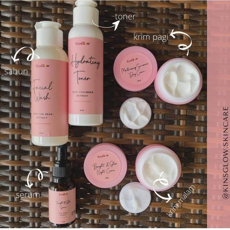 (COD) Kinsglow Skincare Paket Glowing Perawatan Putih dan Glowing + DOMPET ORYGINAL