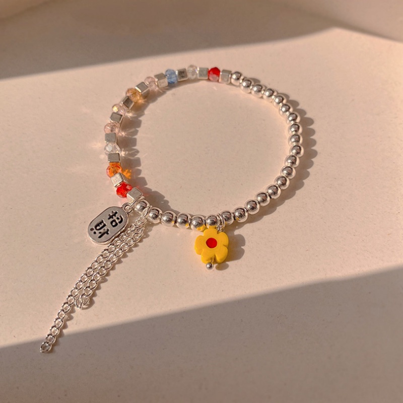 Papaozhu Klasik Bunga Matahari Pesona Warna-Warni Manik-Manik Kristal Berkah Gelang Untuk Wanita Gadis Vintage Perak Manik-Manik Rantai Keberuntungan Gelang Perhiasan Hadiah Untuk Teman Keluarga