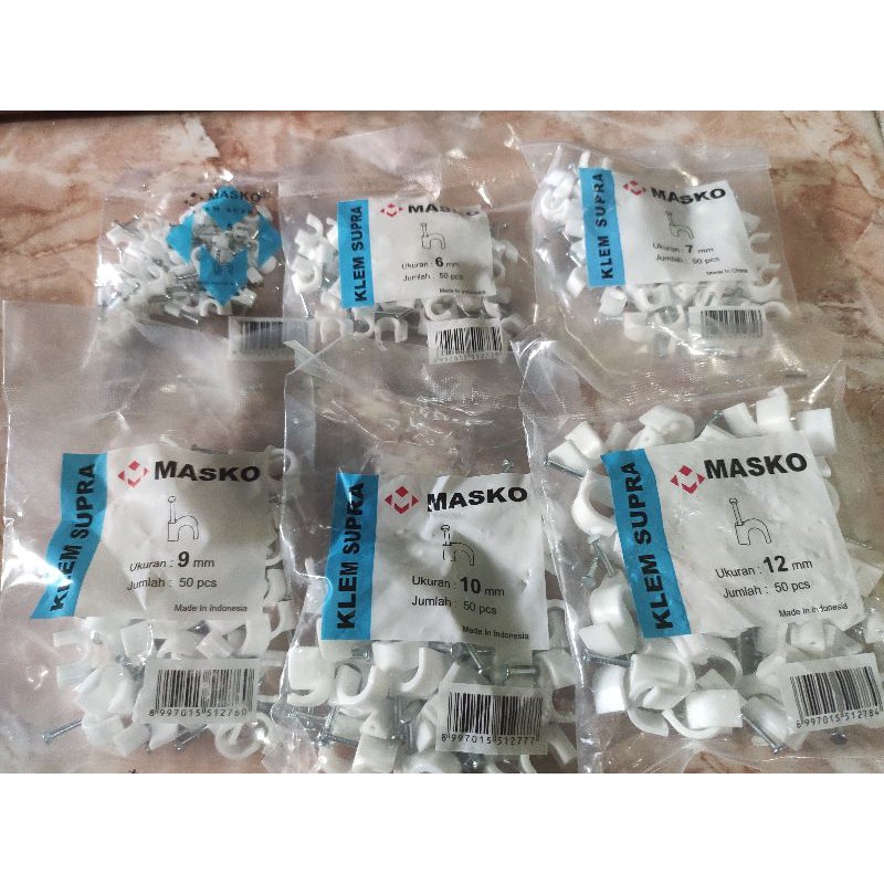 Klem Pengikat Kabel MASKO 5mm 6mm 7mm 8mm 9mm 10mm 12mm + Paku Baja Beton