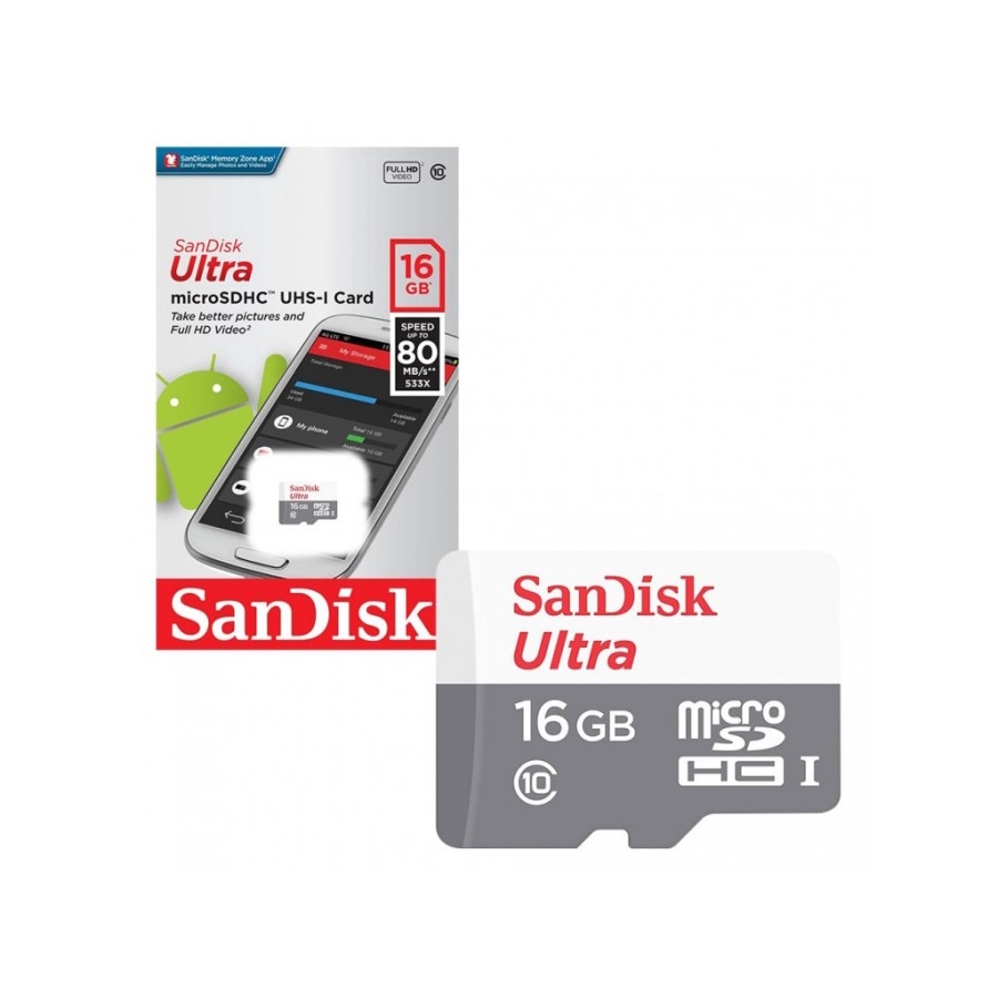 Micro SD SANDISK Ultra 16GB Class 10 (80Mbps) | SANDISK 16GB 80Mb/s