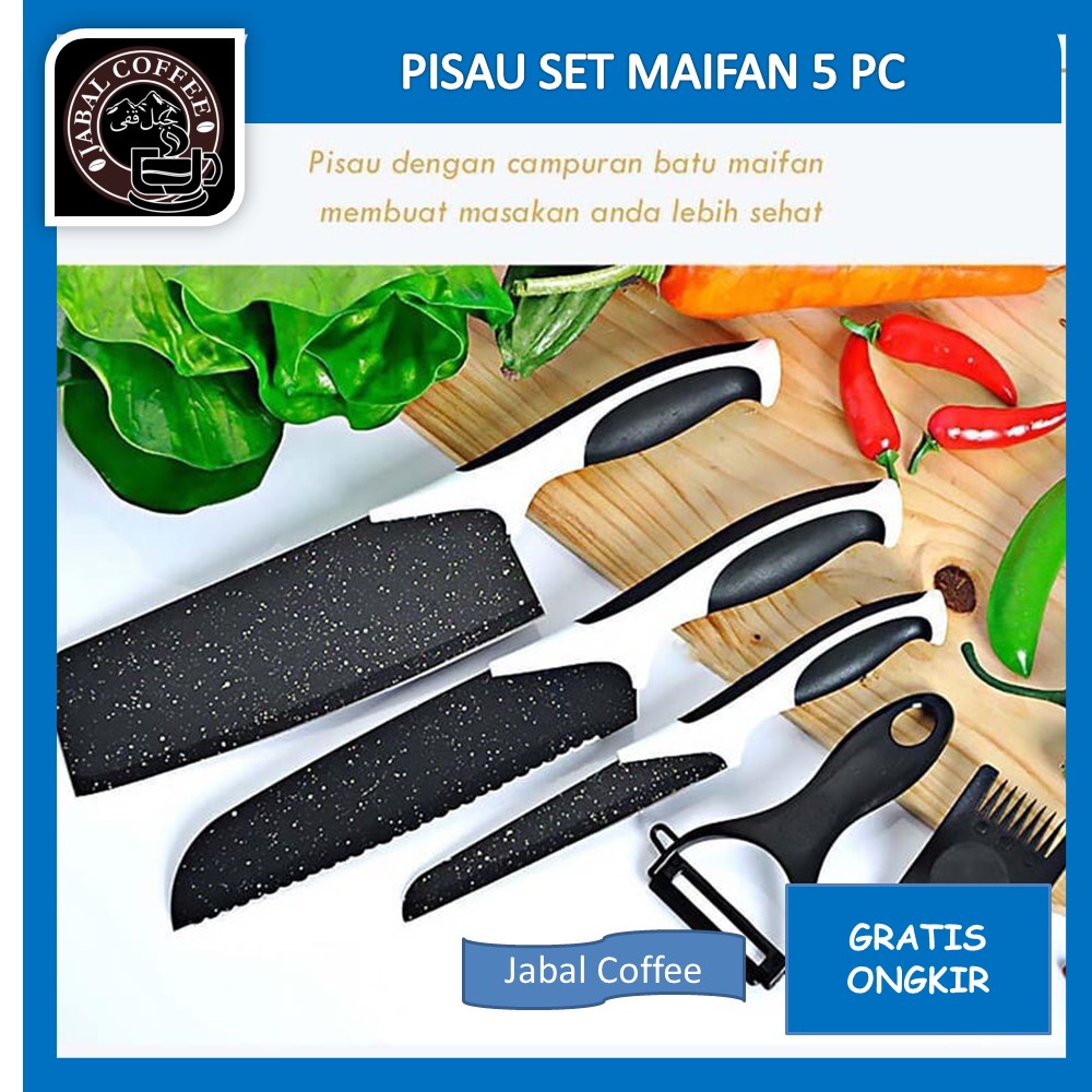 Pisau Set Dapur Hitam Gsf / Pisau Set Maifan 5 Pcs / Set Pisau Masak Serbaguna