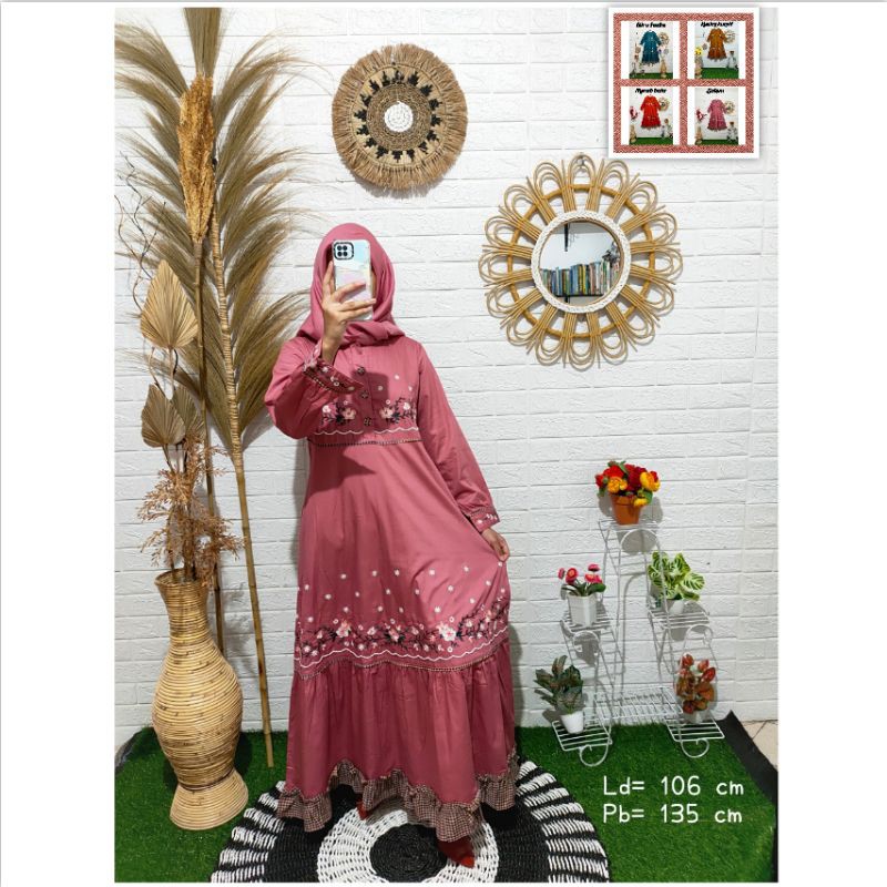 GAMIS MUSLIM WANITA BUSANA MUSLIM WANITA BAJU MUSLIM WANITA SYARI KATUN PARIS POLOS BORDIR TERBARU