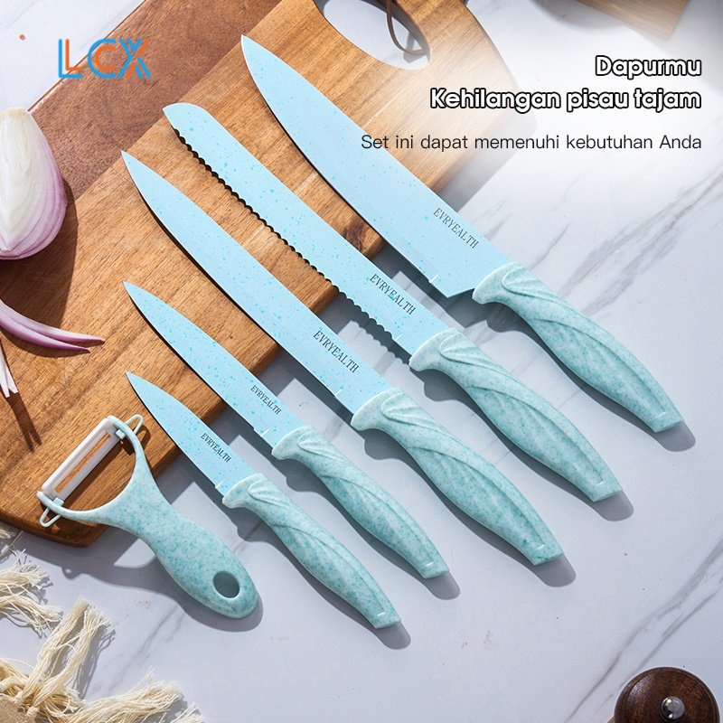 LCX Knives 6 in 1 Set Pisau Dapur Lengkap Pisau Daging Pisau Roti Pisau Serbaguna Pisau Buah Peeler VS-1851