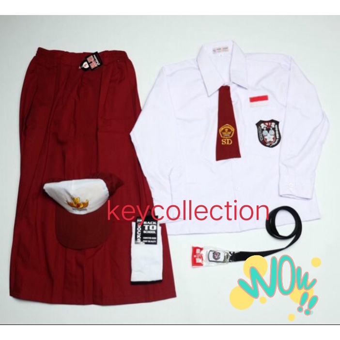 SETELAN KOMPLIT BAJU SERAGAM MERAH PUTIH SD ANAK PEREMPUAN LENGAN PANJANG ROK PANJANG ANAK KLS1-6SD