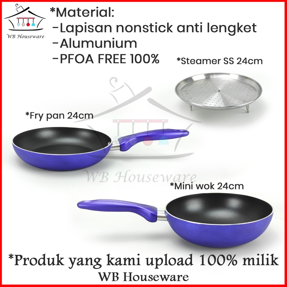 panci set supra anti lengket / 7pcs cookware set supra ice floral blue / wajan penggorengan