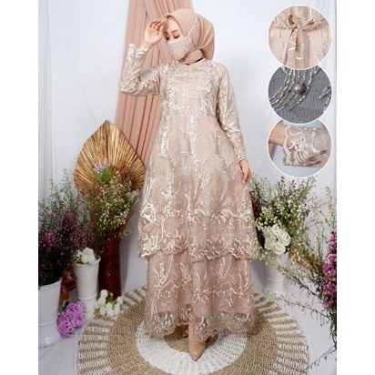 Baju Gamis Brukat Wanita Remaja Modern Mewah Terbaru 2022 Model Gamis Kekinian Trendy Gamis Viral Ti