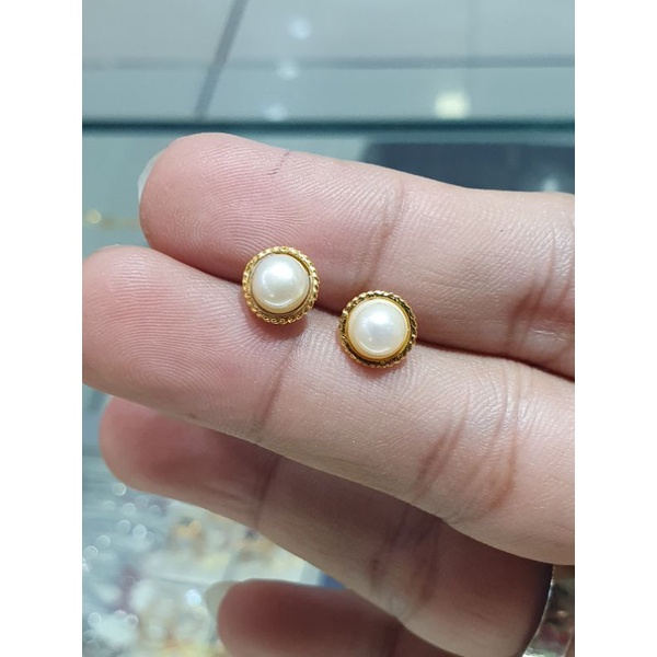 giwang anting emas 24k mutiara asli cakep