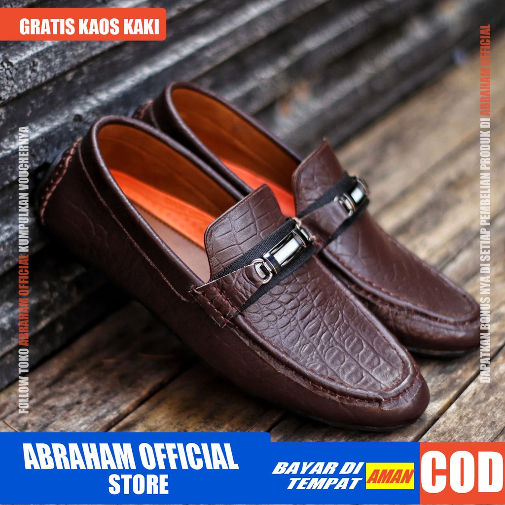 ABRHM x MOKAS Sepatu Casual Slip on Kasual Formal Pantofel Kulit Asli Pria Kerja Kantor Kondangan Anti slip