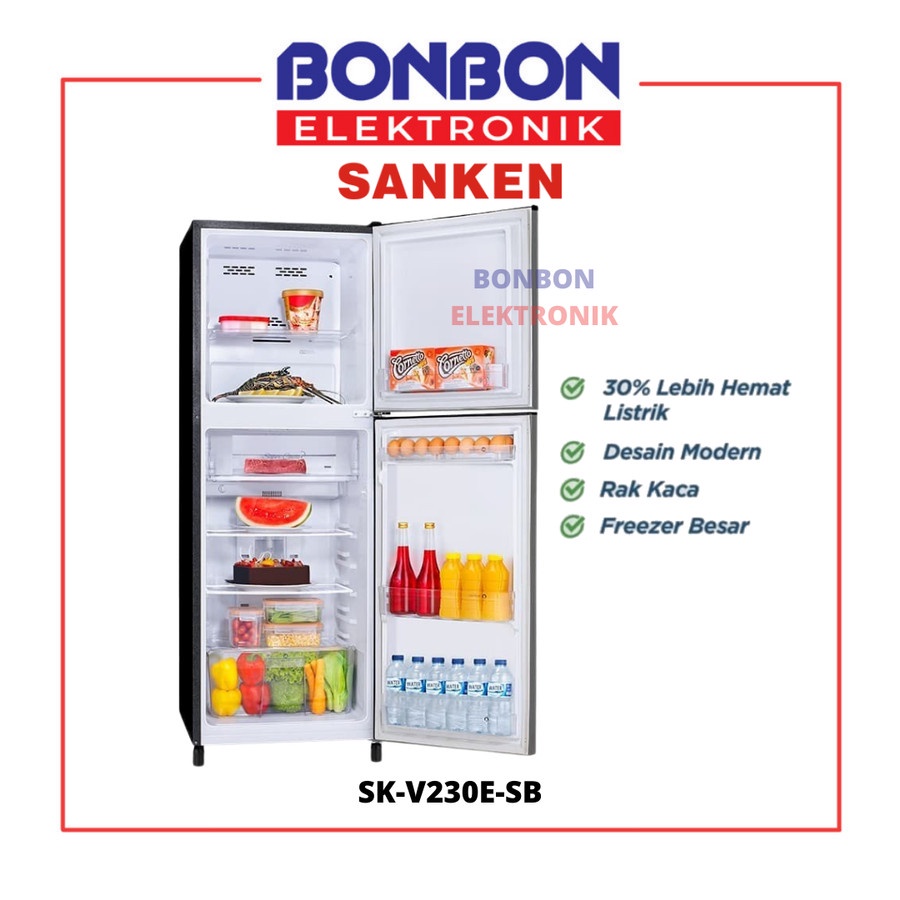 Sanken Kulkas 2 Pintu SK-V230E-SB / SKV230ESB 230L