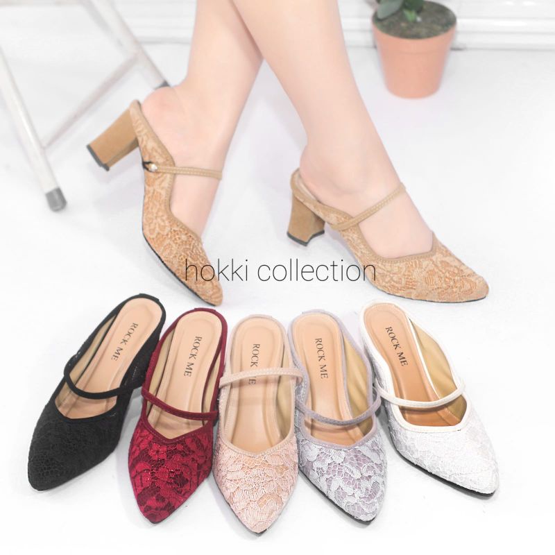 Sandal selop brokat pesta hells tinggi 7 cm model tali terbaru