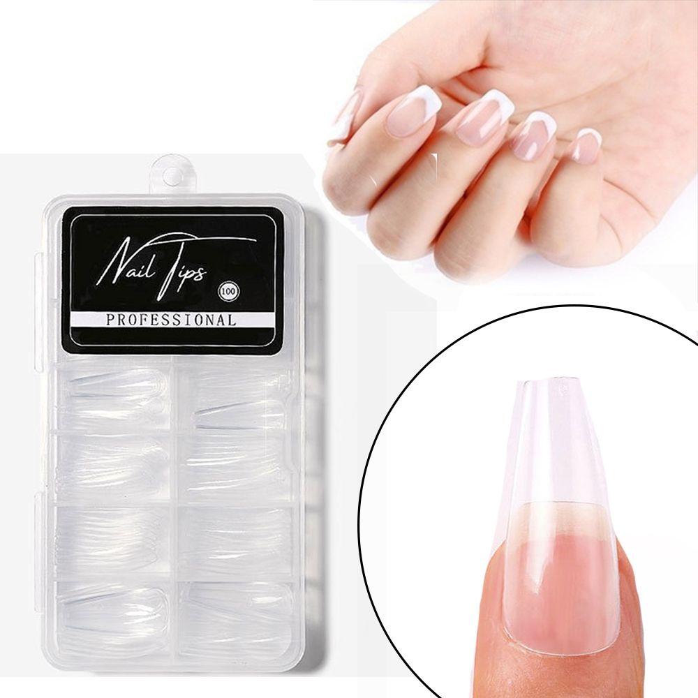 AUGUSTINA Agustinina Patch Kuku Palsu Lepas Pasang 100pcs /box Alat Manikur Nail Art Dekorasi Kuku Buatan Full Cover Transparan Fake Nail Tips