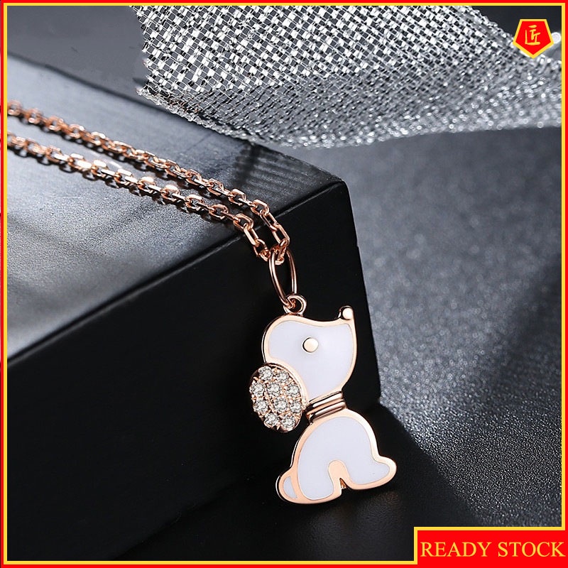 [Ready Stock]Zodiac Dog Pendant Micro Inlaid Zircon Enamel Necklace Cute and Elegant