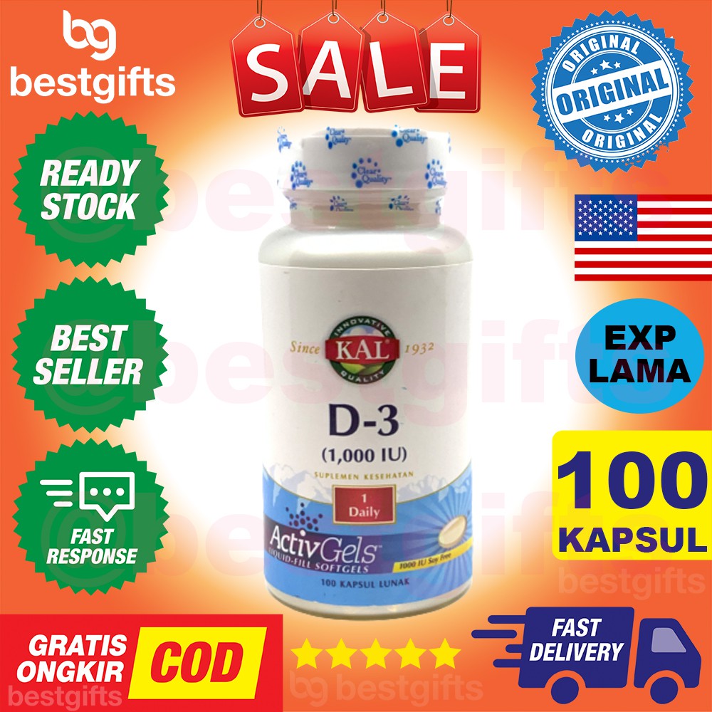 KAL VITAMIN D3 1000 IU VIT D 1000IU ANTIOKSIDAN IMUNITAS TUBUH KEPADATAN TULANG OTOT GIGI 100 KAPSUL