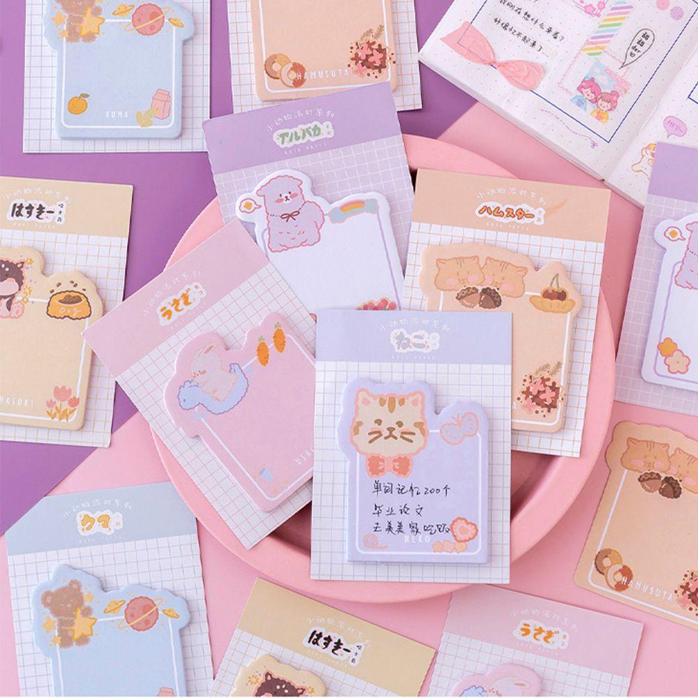 Lanfy Kawaii Sticky Notes Kartun Beruang Scrapbook Kertas Tulisan Kucing Self Adhesive Massage Note