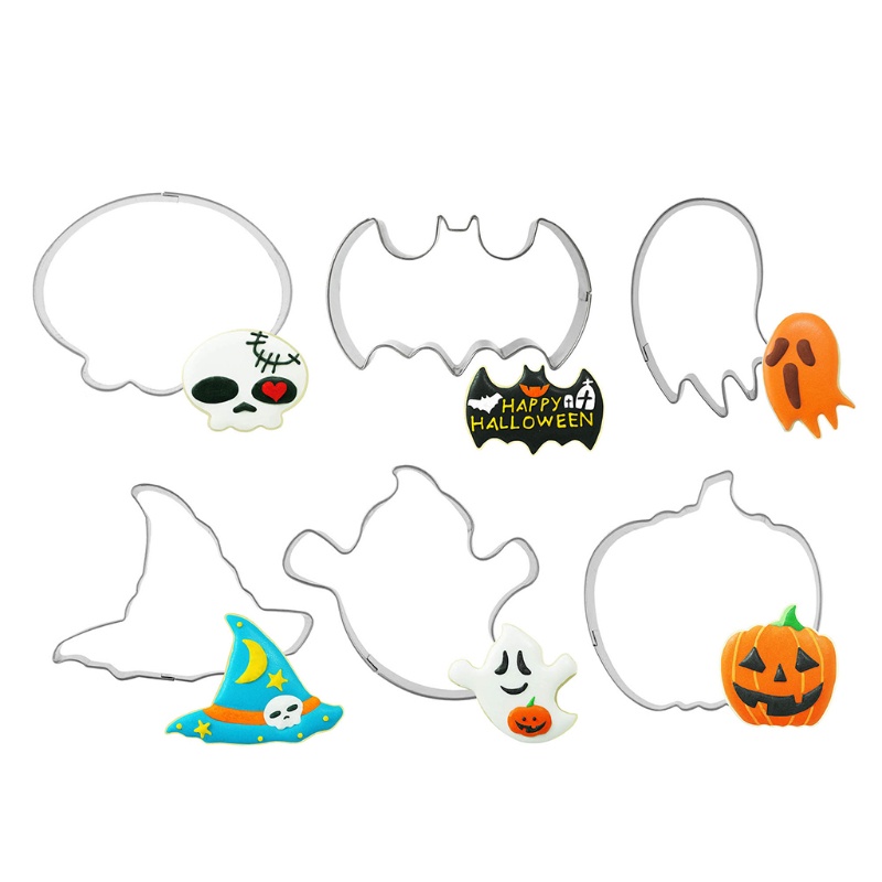 6 Pcs Cetakan Kue Bentuk Labu Hantu Halloween Bahan Stainless Steel Untuk Memasak