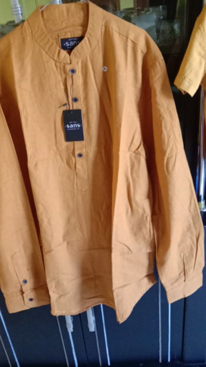 Sanvanina Kemeja Shanghai Pria Slim Fit Mustard E-1411a | Baju Koko Shanghai Pria Mustard