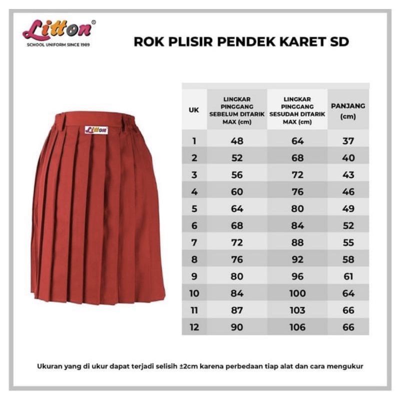 seragam sekolah rok SD plisir pendek  / LITTON seragam sekolah rok plisir ukuran jumbo - 1