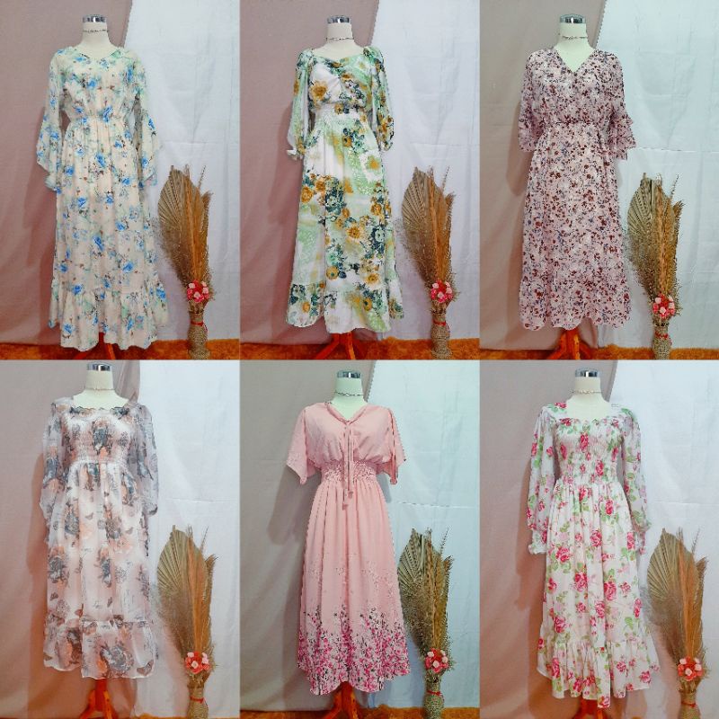 NEW - Dress Korean Style Motif Bunga Bunga