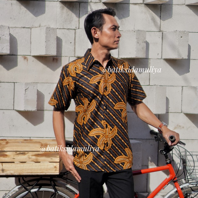 Sidamuliya Batik Kemeja Pria Slimfit Premium Andareksa Lengan Pendek