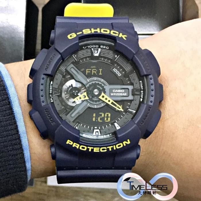 Jam Tangan Pria Casio G-shock GA-110 Navy Yellow Ori Bm