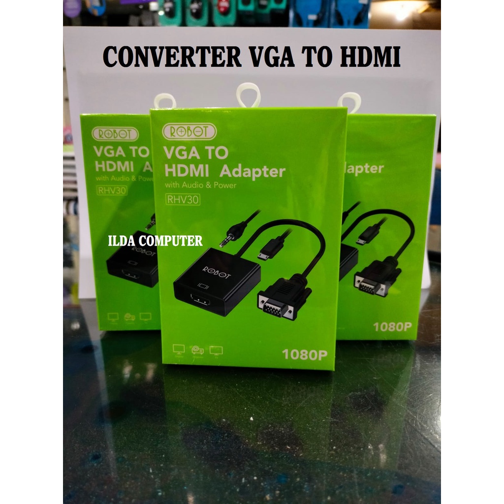 Jual CONVERTER VGA TO HDMI ROBOT RHV30 1080P (With Audio&Power Supply