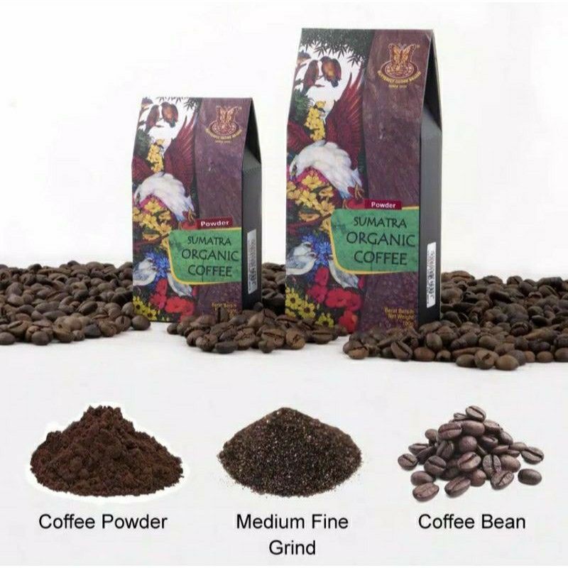 

Kopi Sumatra Organik 100 gram coffee produksi bali cap kupu-kupu bola dunia