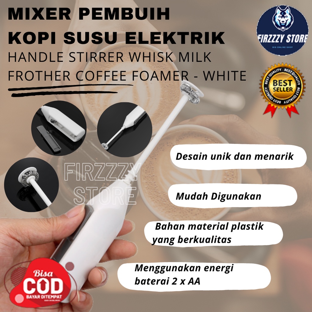 Mixer Pembuih Kopi Susu Elektrik Handle Stirrer Whisk Milk Frother Coffee Foamer - White