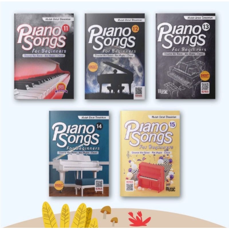 Buku Piano Songs for Beginners vol 1-15 Buku piano lengkap dengan not angka not balok dan chord