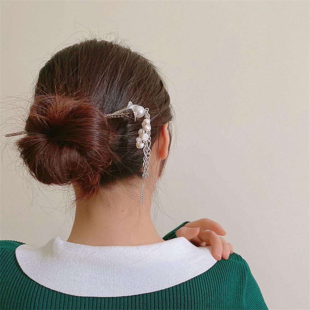 Needway   Garpu Rambut Perempuan Elegan Retro Mutiara Hanfu Rumbai Fashion Hiasan Rambut