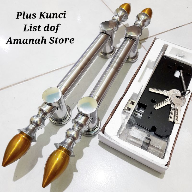 Gagang pintu 1 set kunci rumah stainless 45cm monas dof