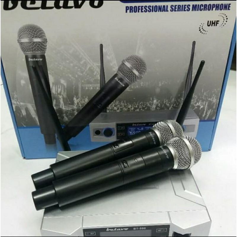 Microphone Wireless Betavo BT 500 Mic Wireless Dua Mic Handle