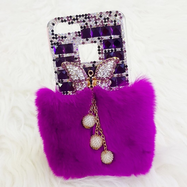 Case Bulu Fluffy Purple Case Samsung Vivo realme itell iphone Made by order for all type