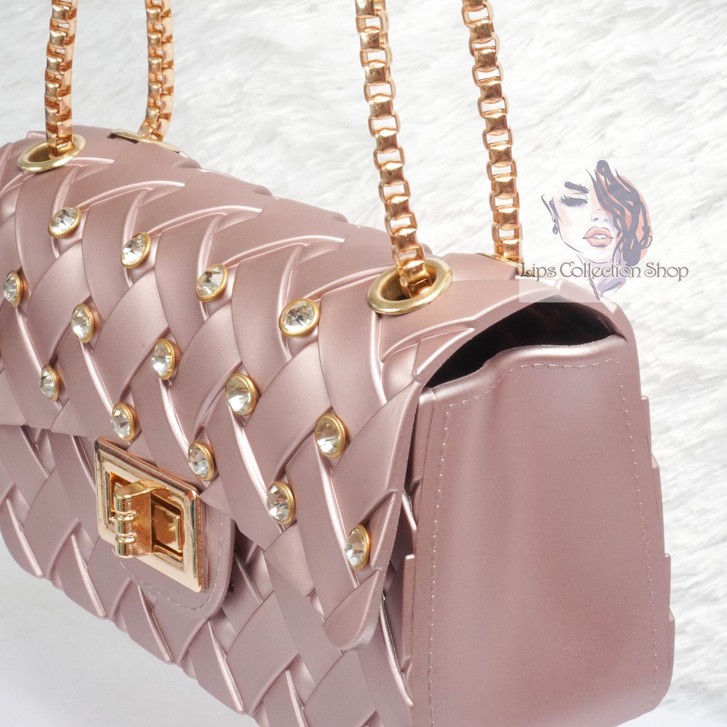 Tas Jelly Matte Chevron Maxi Anyam Diamond Size 18 Cm (Gratis Boneka &amp; Syal)