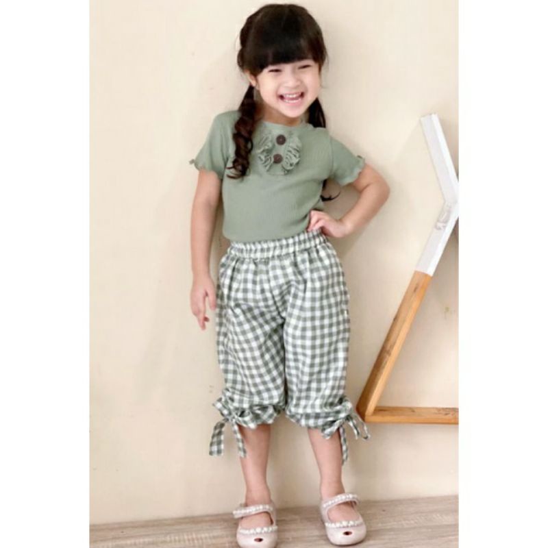 Baju Anak Ruffle Tee Kancing 2-4 Tahun Rib Knit