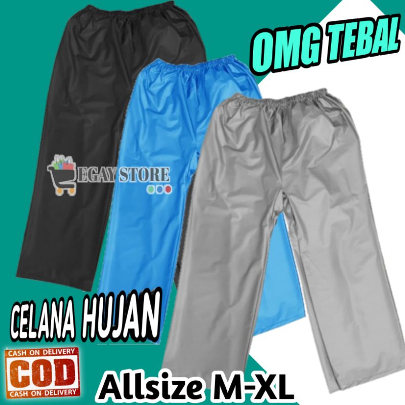 Celana Jas Hujan Saja Karet OMG Tebal Pria Wanita Raincoat Pants PVC Tebal 100% Waterproof Anti Air