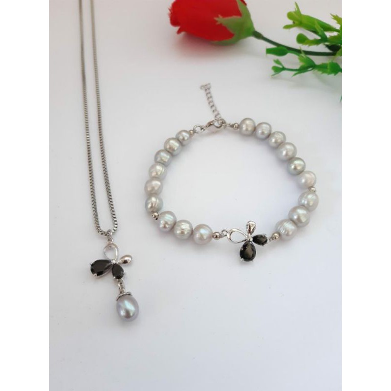 MUTIARA LOMBOK KALUNG GELANG MUTIARA AIR TAWAR WARNA ABU