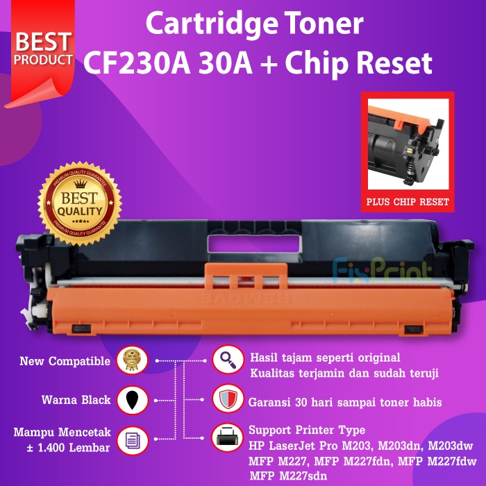 Cartridge Toner Compatible HP 30A CF230A Canon 051 Printer M203d M203dw M227fdn M227fdw M227sdn CHIP