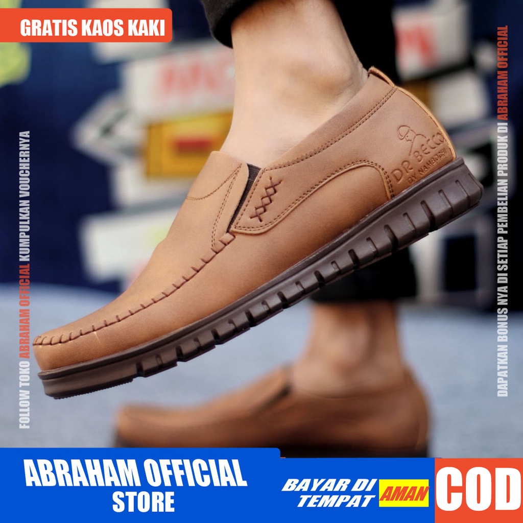 ABRHM x BLENO Sepatu Kasual Pria Sepatu Casual Pria Kulit Pu Sepatu Pria Casual Cowok/Cowo Sepatu Kerja Kantor Semi Formal Anti Slip Kuliah Kondangan Gaya keren Kekinian Murah Terlaris