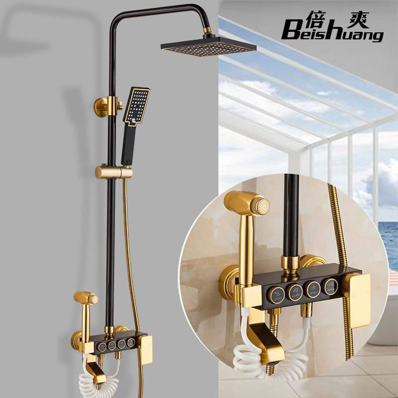 ]Bergaya Eropa hitam shower set kamar mandi tembaga kamar mandi