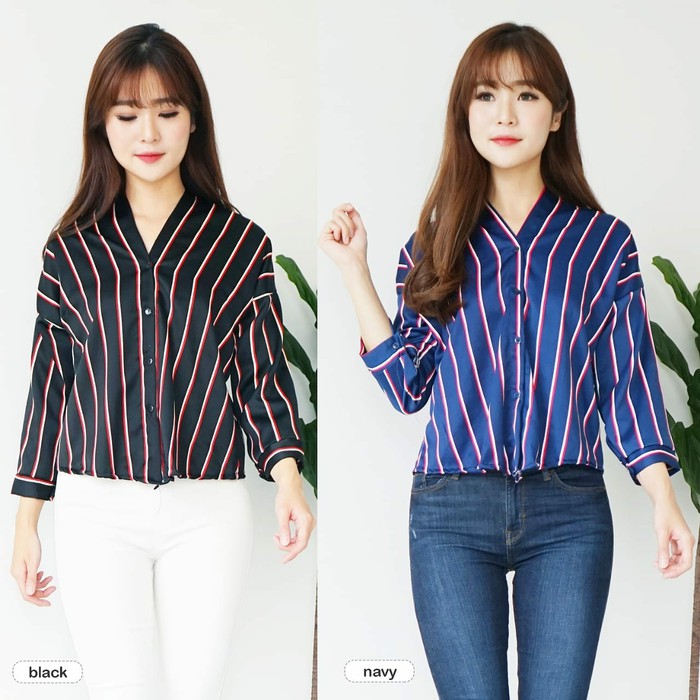 Promo Atasan Pakaian Wanita Remaja Baju Kemeja Kerah V Salur Cantik Murah Vneck Tz Pesta Natal Kanto Shopee Indonesia