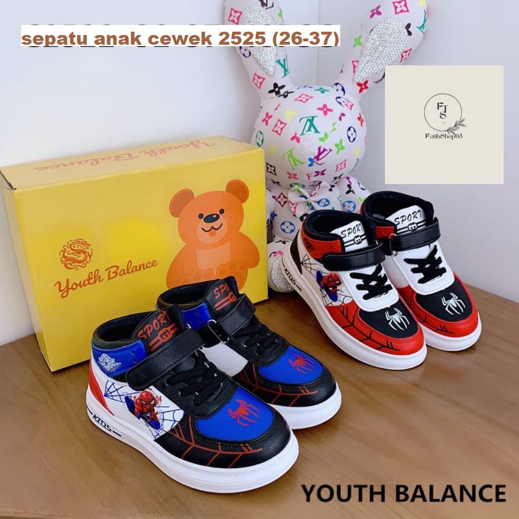 sepatu  anak laki-laki karakter spiderman youth balance 2522 size (26-37) sepatu anak import terbaru