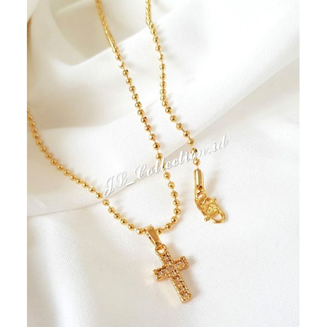 Kalung Salib Dewasa Lapis Emas Yaxiya kalung Salib Emas Permata kecil