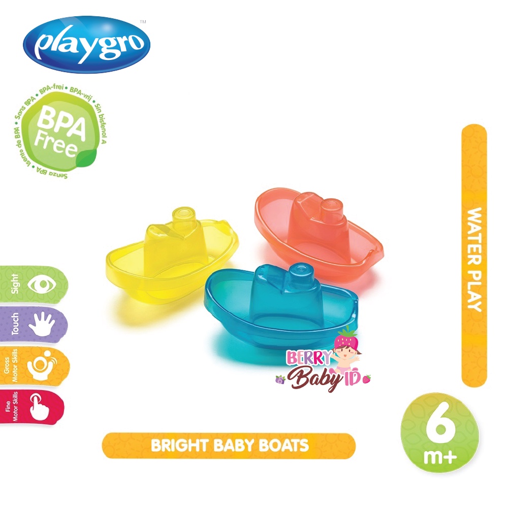 Playgro Bright Baby Boats 3 Pcs Perahu Mainan Mandi Anak BPA Free 6m+ Berry Mart