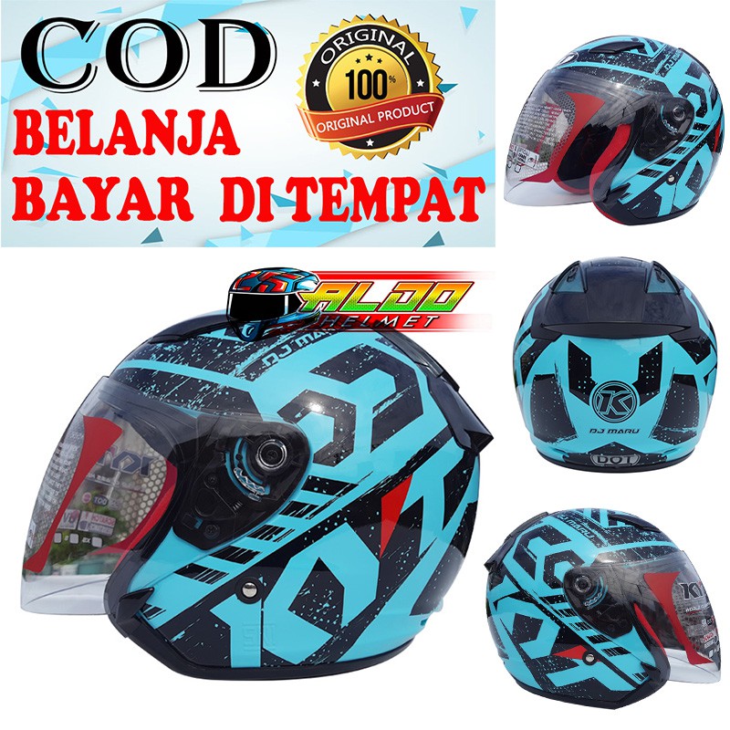 HELM KYT DJ MARU MOTIF TERBARU #16 AQUA BLUE BLACK ORIGINAL HELM KYT TERLARIS HELM KYT DJ MARU