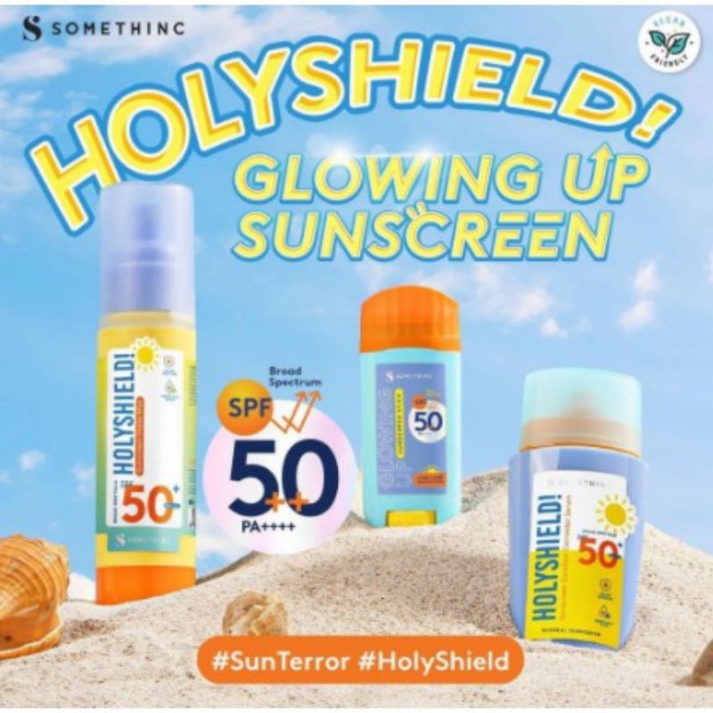 Somethinc Transparent sunscreen stick dengan SPF50+ PA++++ HolyShield Sunscreen Comfort Corrector Serum SPF 50+ PA++++ - 50ml &amp; 15ml HolyShield Sunscreen Shake Mist SPF50+ PA++ sunscreen UV watery translucent loose powder spf30