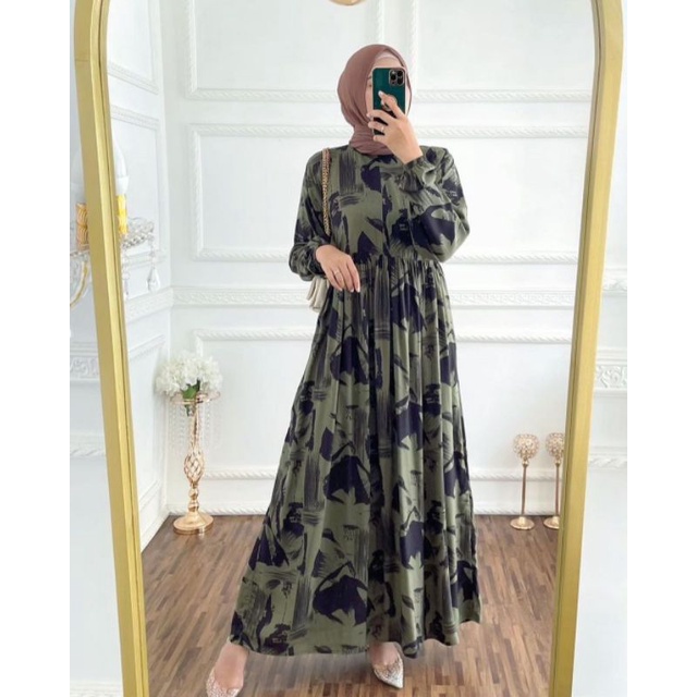 HOMEYDRESS GAMIS RAYON MOTIF ABRI GREENTEA