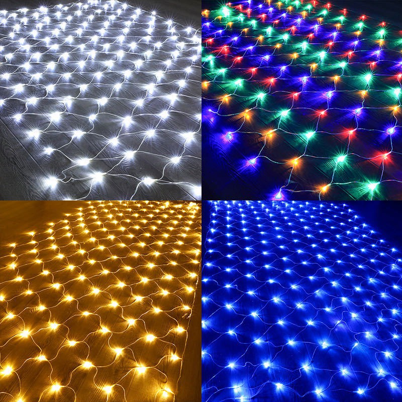 Lampu Pohon Natal Jala LED Warm White dan Rainbow Cahaya Lampu Romantis untuk Dekorasi Taman Cafe dan Pesta