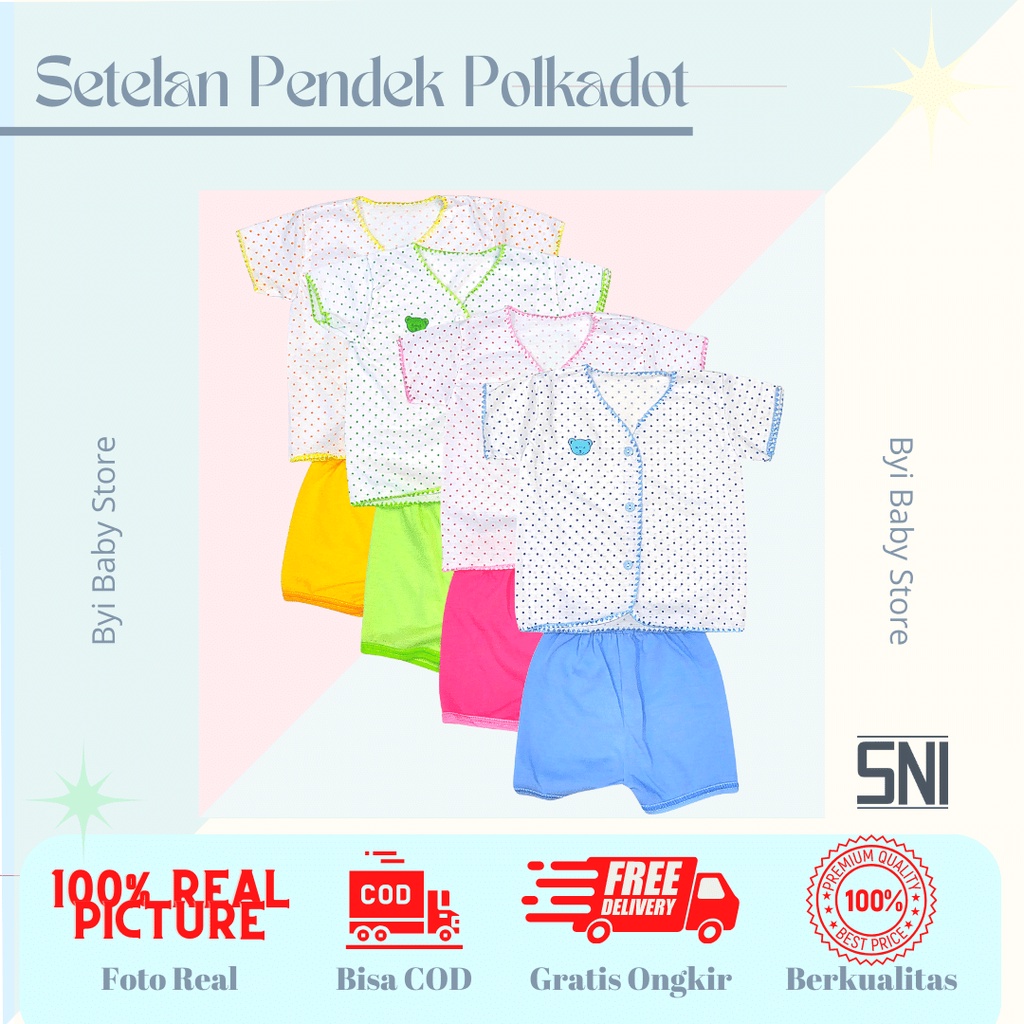 Setelan Baju & Celana Pendek Motif Polkadot / Set Baju & Celana Pendek Bayi Baru Lahir /  New Born B